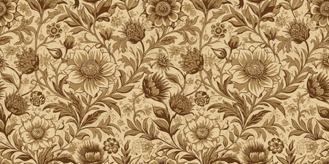 Elegant vintage floral pattern in warm brown tones.
