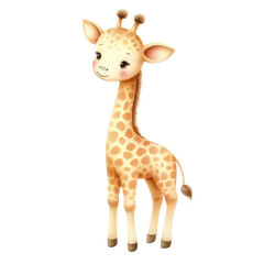 Cute Giraffe watercolor illustration soft color style transparent background