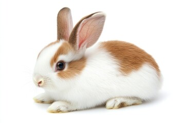Obraz premium Adorable baby bunny, white and brown fur, studio shot, pure white background, pet