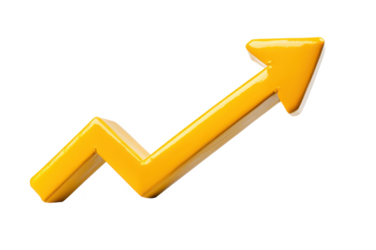 Stock market growth chart yellow arrow pointing up business finance investment trend