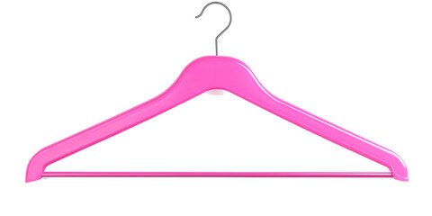 Pink plastic coat hanger isolated on white background, clipping 