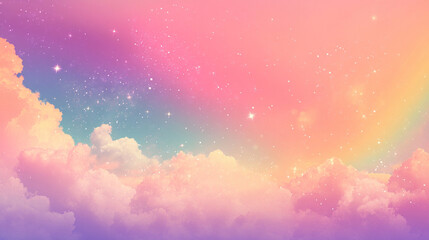Pastel sky with clouds and stars.