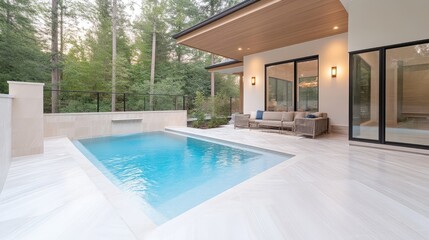 Fototapeta premium Modern Pool House Patio with Tranquil Ambiance
