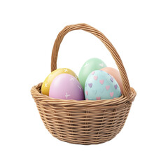 Naklejka premium Pastel Easter Eggs in a Wicker Basket