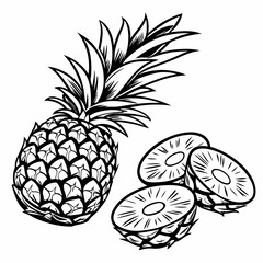 Black and White Pineapple Vector Illustration - Tropical Fruit Line Art Outline Graphic