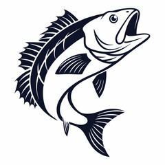Obraz premium Black and White Stylized Bass Fish Vector Graphic for Fishing Angling