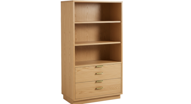 Isolated Wooden Bookcase with Drawers