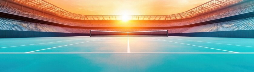 Vibrant sunset over a tennis court, enhancing the beauty of competitive sports.