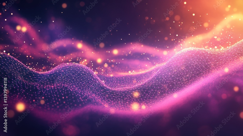 Poster abstract digital wave pattern with glowing particles a futuristic network design with vibrant colors
