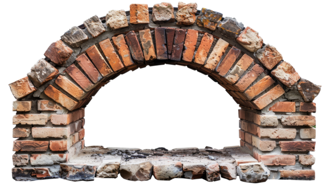 Unique brick arch constructed from natural stone and clay, showcasing craftsmanship and timeless design elements in a rustic style
