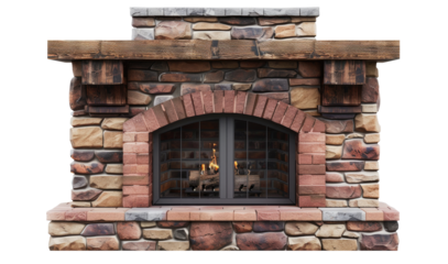 Traditional brick fireplace with a warm, inviting fire during a cozy evening gathering