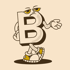 B letter character in disappointed expression, in retro colors