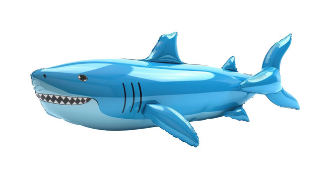 Bright blue inflatable shark pool float perfect for summer fun and relaxation at the beach or poolside during sunny afternoons