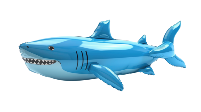 Bright blue inflatable shark pool float perfect for summer fun and relaxation at the beach or poolside during sunny afternoons