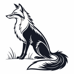 Obraz premium Elegant Black and White Stylized Fox Vector Graphic Sitting Detailed Fluffy Tail