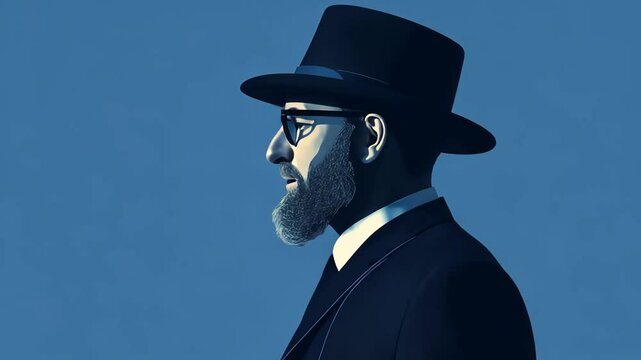 Cartoon Rabbi in Suit with Yarmulke and Menorah Illustration for Jewish Holidays and Culture