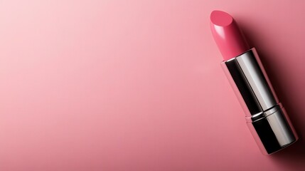 Fototapeta premium A chic lipstick tube rests against a soft colorful background, emphasizing its vibrant pink shade and sleek design, ideal for beauty and cosmetics promotion.