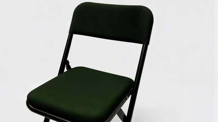 Black folding chair positioned against a plain background showcasing its modern design and practical utility, ideal for various settings and events