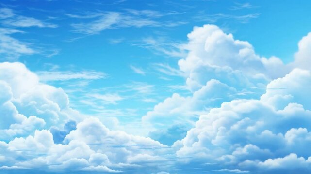 Cloudscape Canvas: Capture the serene beauty of a boundless blue sky adorned with fluffy, billowing clouds, offering a tranquil escape into a realm of peacefulness and natural wonder.