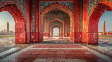 Obraz premium Majestic Red Archways of Shah Jahan Mosque, Lahore