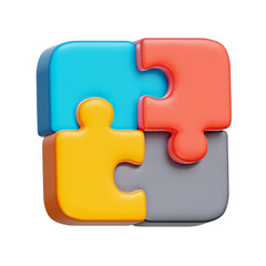 Obraz premium 3D icon of interlocking puzzle pieces, symbolizing problem solving, strategy alignment, and integrated teamwork.