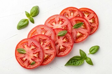 Sliced tomato background Top view on white background