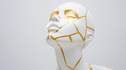 Geometric Grace - Minimalist Porcelain Woman with Gold Leaf