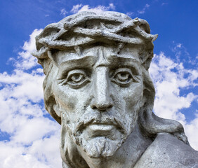 Obraz premium Jesus Christ under the weight of the cross. The suffering and death of God 
