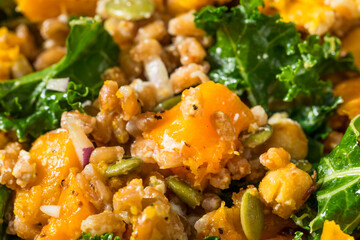 Gourmet Autumn Kale Butternut Squash Farro Salad