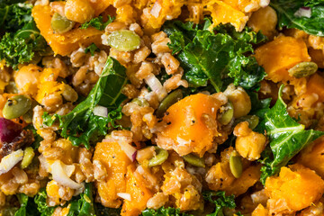 Gourmet Autumn Kale Butternut Squash Farro Salad