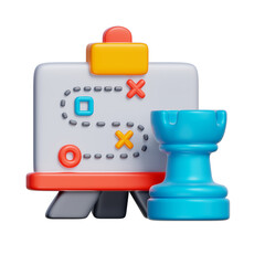 3D icon of a planning board with chart and chess piece, symbolizing business strategy, objectives, and execution planning.