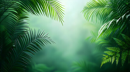 Tropical Jungle Foliage Background With Lush Green Plants