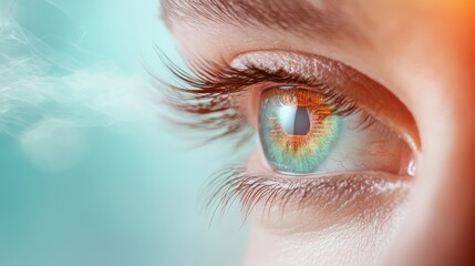 A stunning close-up of a mesmerizing eye illuminated with ethereal light effects, portraying a deep and abstract connection to creativity and emotional insight.