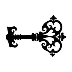 antique key icon, antique key silhouette vector illustration-simple silhouette illustration of antique key, perfect for antique key logos and icons