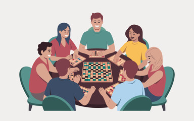 Group of friends playing board game, enjoying leisure time together