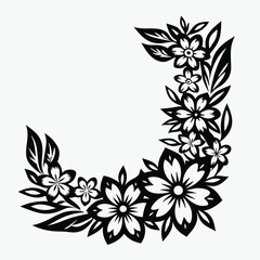 Floral Corner Element Black & White Flower Arrangement, Botanical Decoration, Elegant Design