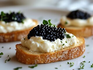 Gourmet Caviar and Cream Cheese Bruschetta