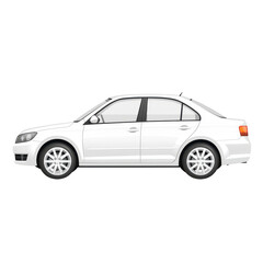 sleek white sedan car is illustrated side view, showcasing its modern design and smooth lines. vehicle features four doors, alloy wheels, and tinted windows, emphasizing its stylish