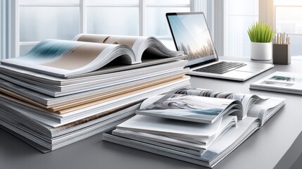 Fototapeta premium A Comprehensive Overview of Printed Materials in a Modern Workspace Perfect for Marketing and Business Documentation Display