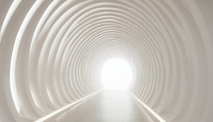 Naklejka premium Abstract Tunnel of Light: An ethereal tunnel, composed of concentric white arches, creates an abstract composition of hope and possibility, as a bright light at the end illuminates the path forward.