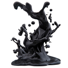 dynamic splash of black liquid captured mid air, showcasing fluid motion and abstract shapes. glossy texture and dark color create dramatic and artistic visual effect
