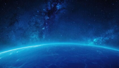 Obraz premium Celestial Embrace: Earth bathed in ethereal blue, viewed from the cosmic expanse of the universe. The image is a window to the infinite wonders beyond.