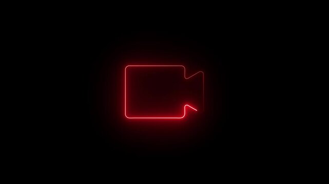 glowing neon video recorder icon for recording. Camera camcoder icon for simple flat animation.