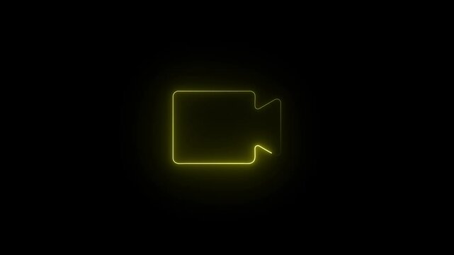 glowing neon video recorder icon for recording. Camera camcoder icon for simple flat animation.