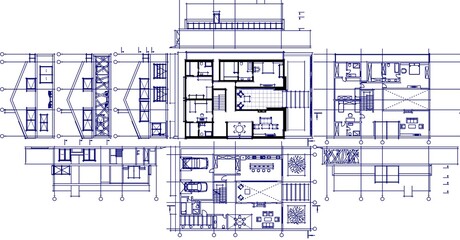 house sketch project facades plans sections 3d illustration