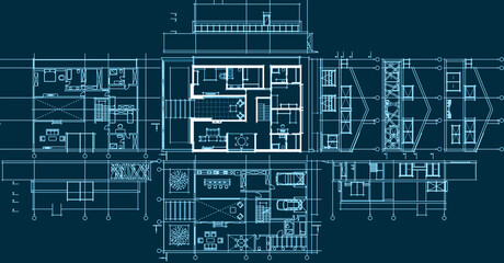 house sketch project facades plans sections 3d illustration