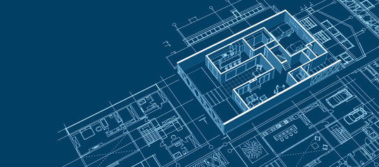Obraz premium house sketch project facades plans sections 3d illustration