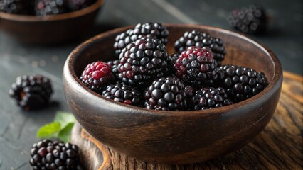 Fresh Blackberries in a Bowl, wooden bowl, dark bowl, fruit, black fruit, ripe