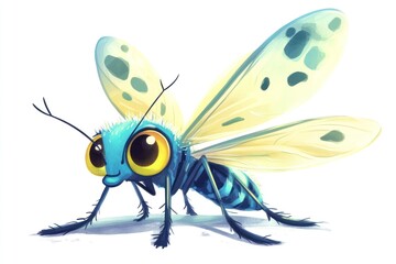 Fototapeta premium Cute cartoon insect, white background, digital art, children's book illustration