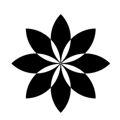 A black, eight-petal flower vector logo